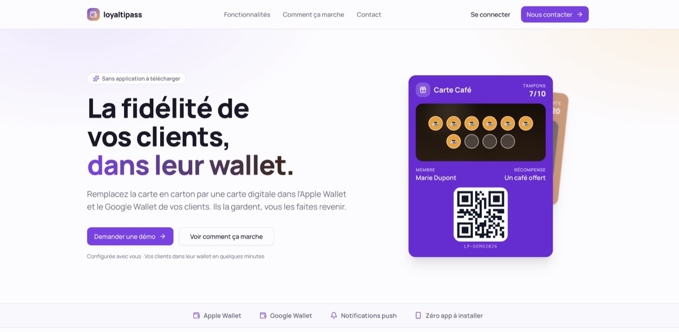 Aperçu du projet Loyaltipass — Application web · SaaS